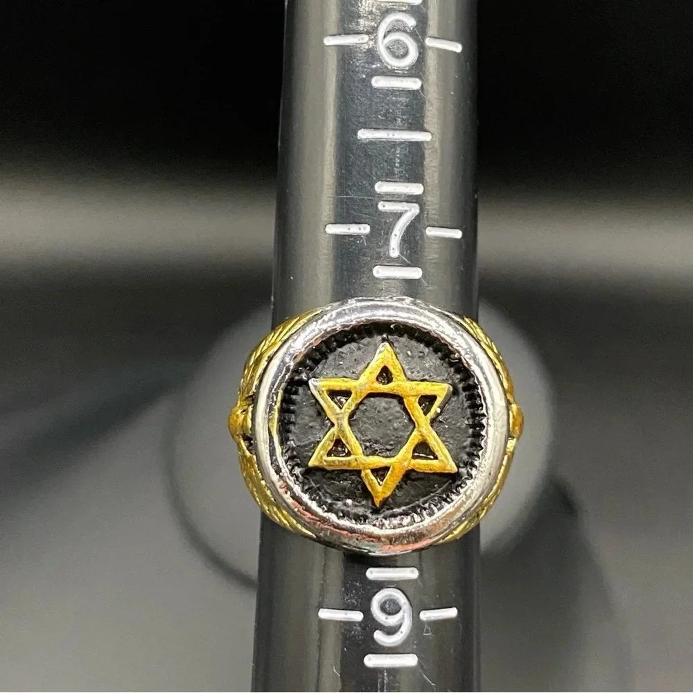 Gold Plated Stainless Steel 6 Point Star Ring with Eagle Design Size 8